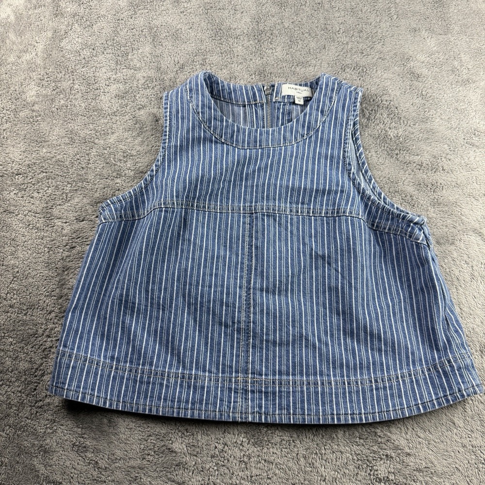 Habitual Los Angeles Pinstripe Cropped Denim Top Womens Medium Blue
